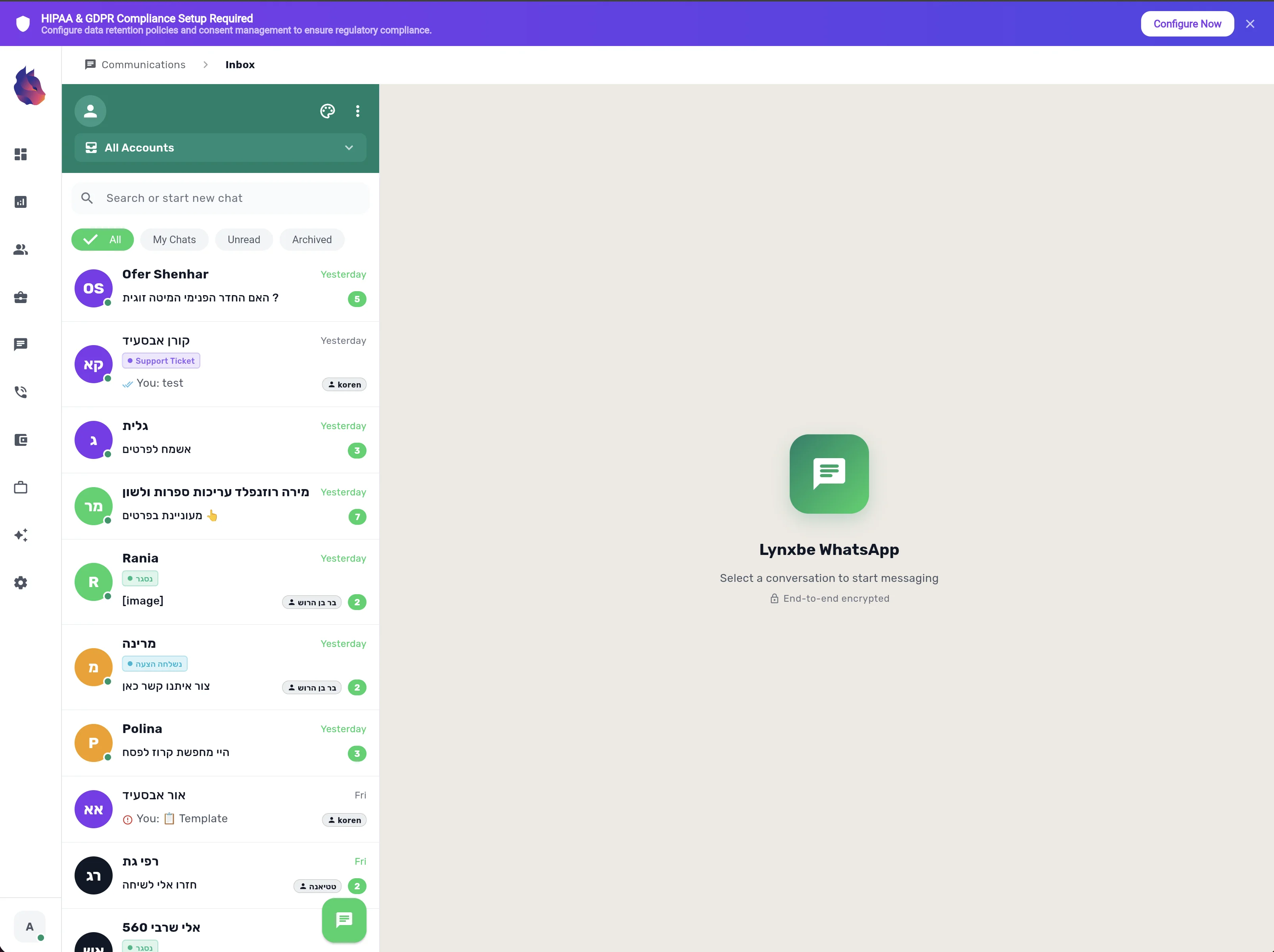 Lynxbe WhatsApp Inbox - Desktop