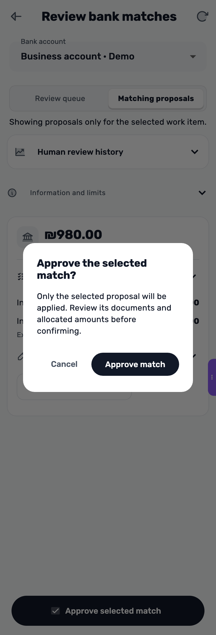 Lynxbe screen: Confirm the exact selection Demonstration data.