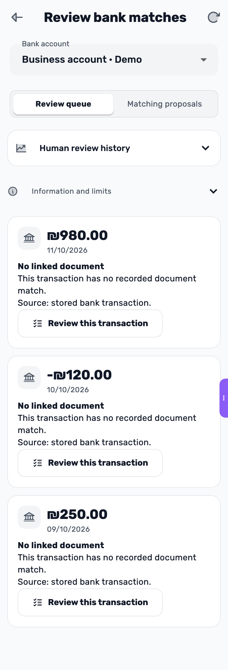 Lynxbe screen: Read the review reason Demonstration data.
