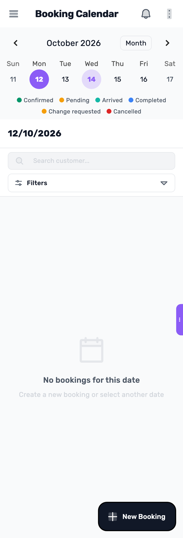 Lynxbe screen: From your first service to a confirmed booking Demonstration data.