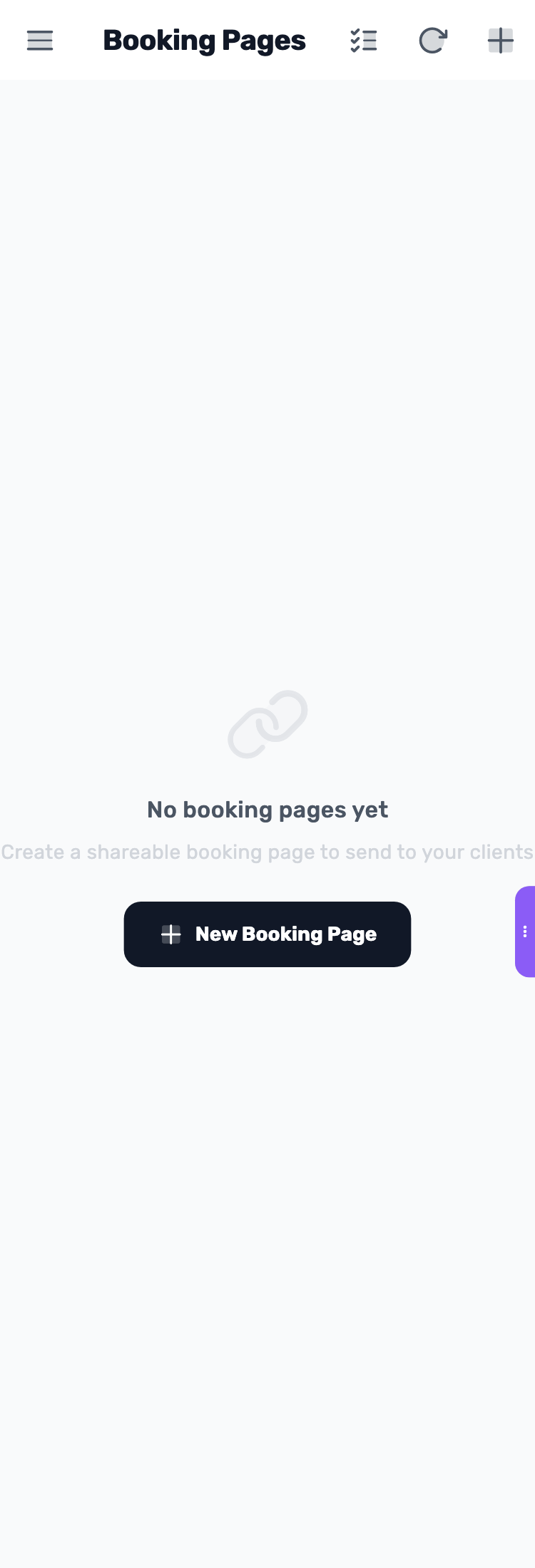 Lynxbe screen: Create a booking page Demonstration data.
