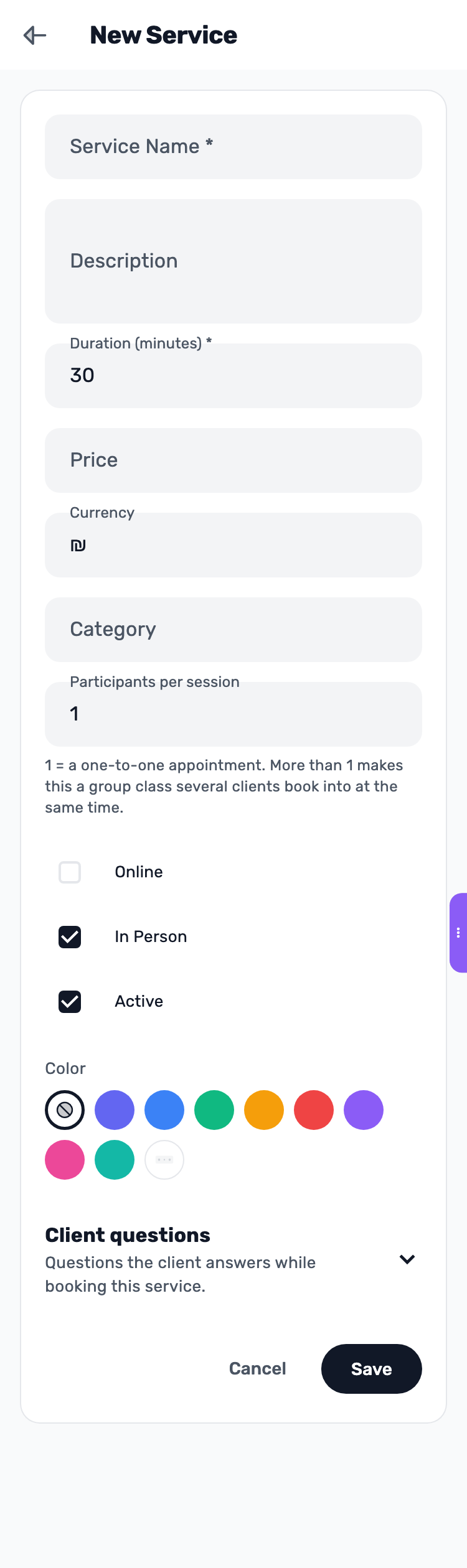 Lynxbe screen: Create a clear service Demonstration data.