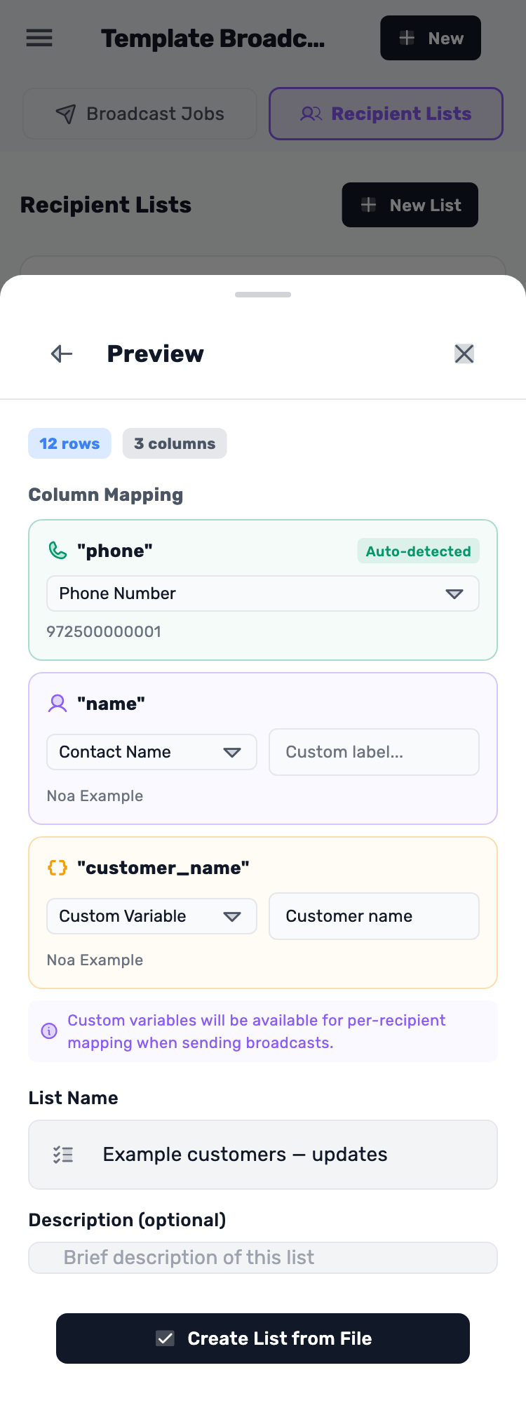 Lynxbe screen: Keep personal values in a column Isolated demonstration data.