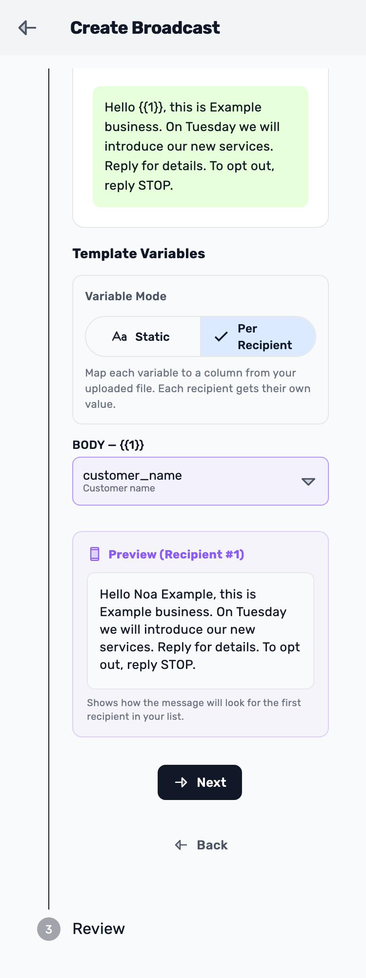 Lynxbe screen: Each customer gets their own name Isolated demonstration data.