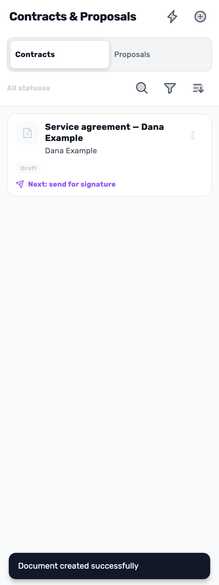 Original Lynxbe screen: Created. As a draft. Isolated demonstration document.