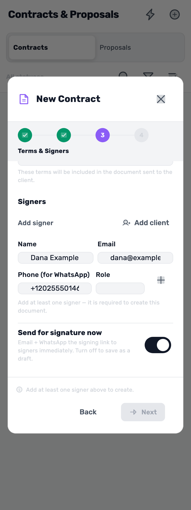 Original Lynxbe screen: The customer is also our signer. Isolated demonstration document.