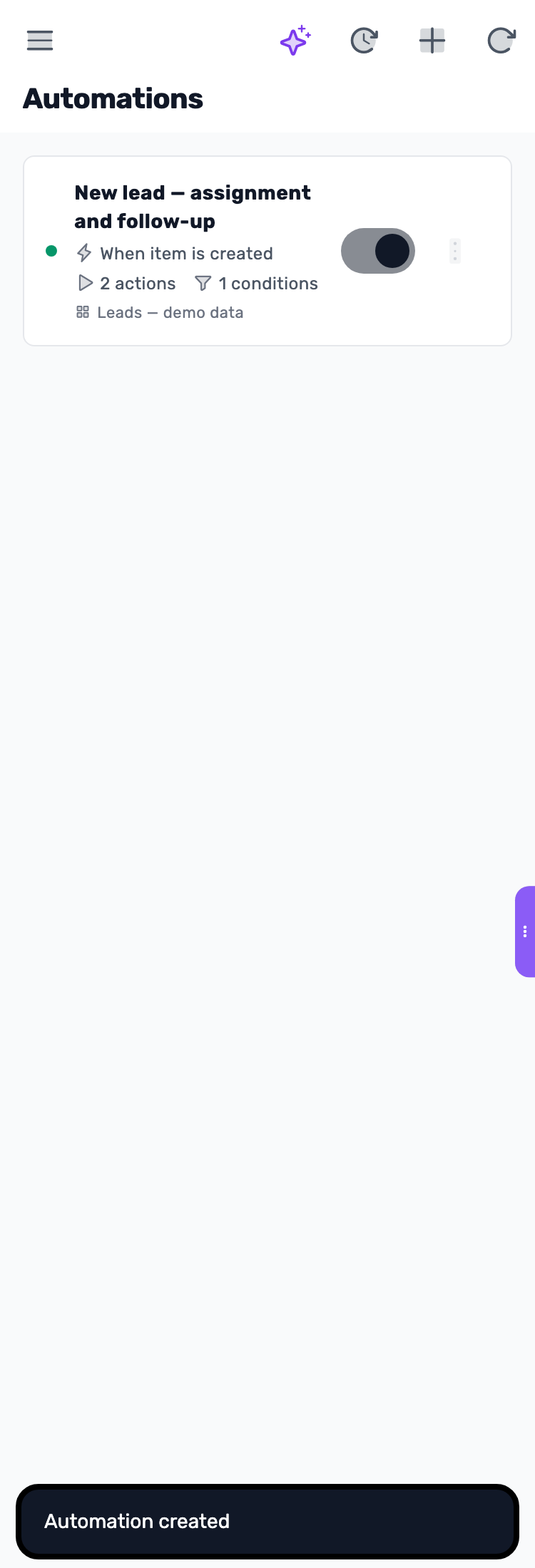 Lynxbe screen: Save and check the state Demonstration data.