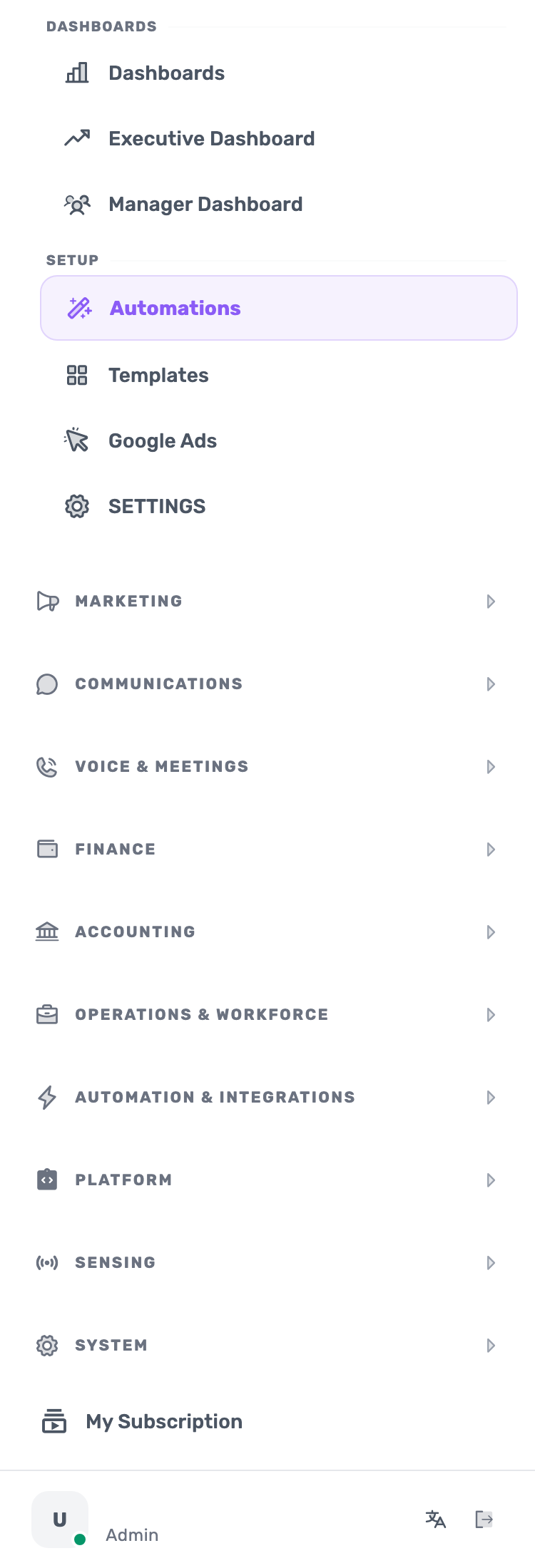 Lynxbe screen: Open CRM Automations Demonstration data.