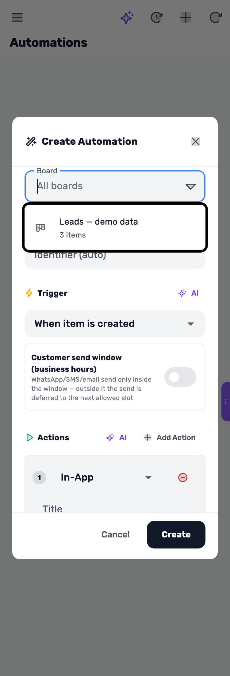 Lynxbe screen: Choose the board Demonstration data.