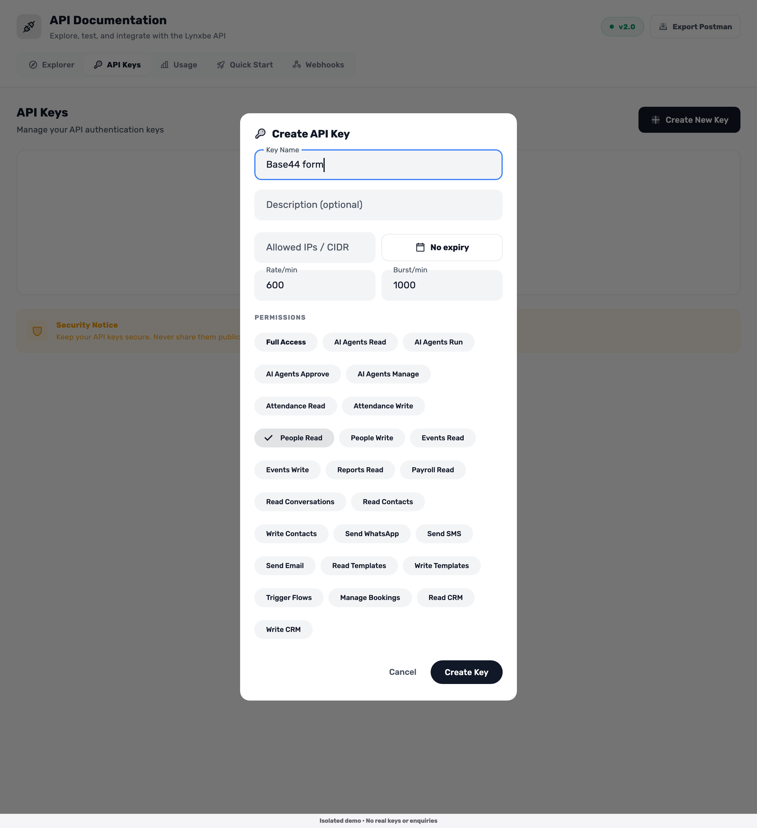 Original Lynxbe screen: One key for this form. Isolated data.