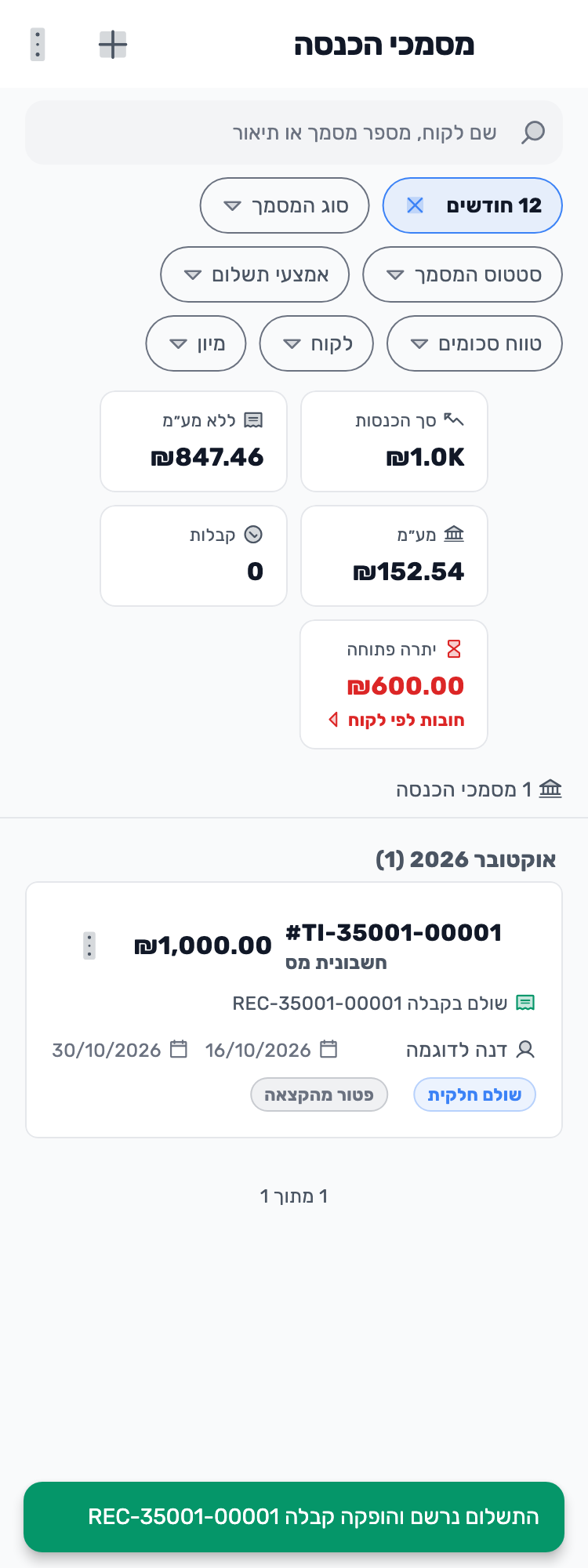 מסך Lynxbe מקורי: 400 נרשמו. 600 נשארו. נתוני הדגמה מבודדים.