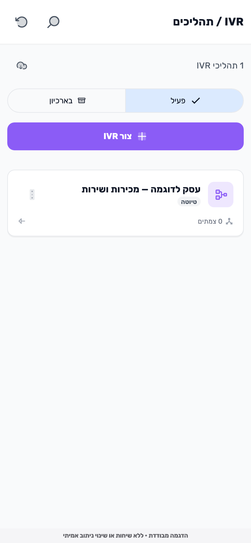 מסך Lynxbe: פותחים את תהליכי השיחה נתוני הדגמה מבודדים.