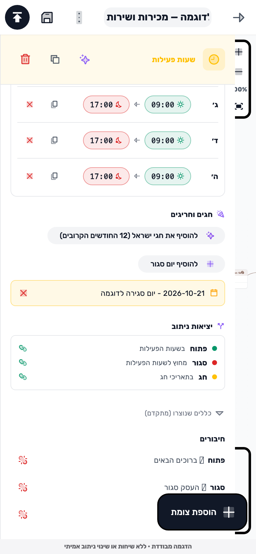 מסך Lynxbe: מוסיפים גם יום סגירה נתוני הדגמה מבודדים.