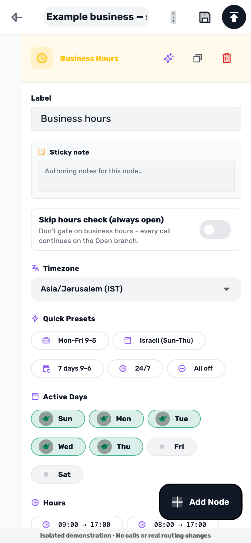 Lynxbe screen: Choose the timezone Isolated demonstration data.