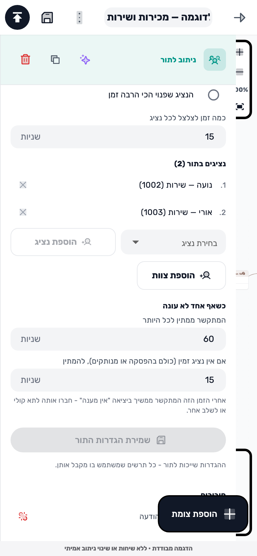 מסך Lynxbe: מגדירים המתנה עם סוף ברור נתוני הדגמה מבודדים.