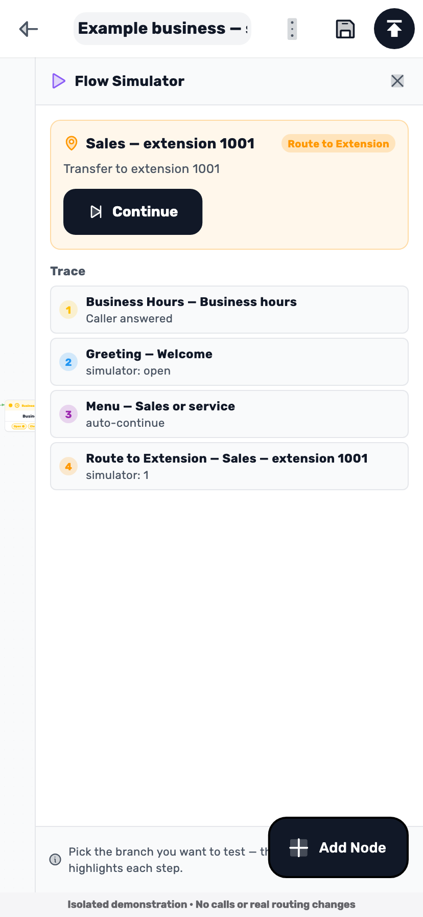 Lynxbe screen: Try the sales branch Isolated demonstration data.