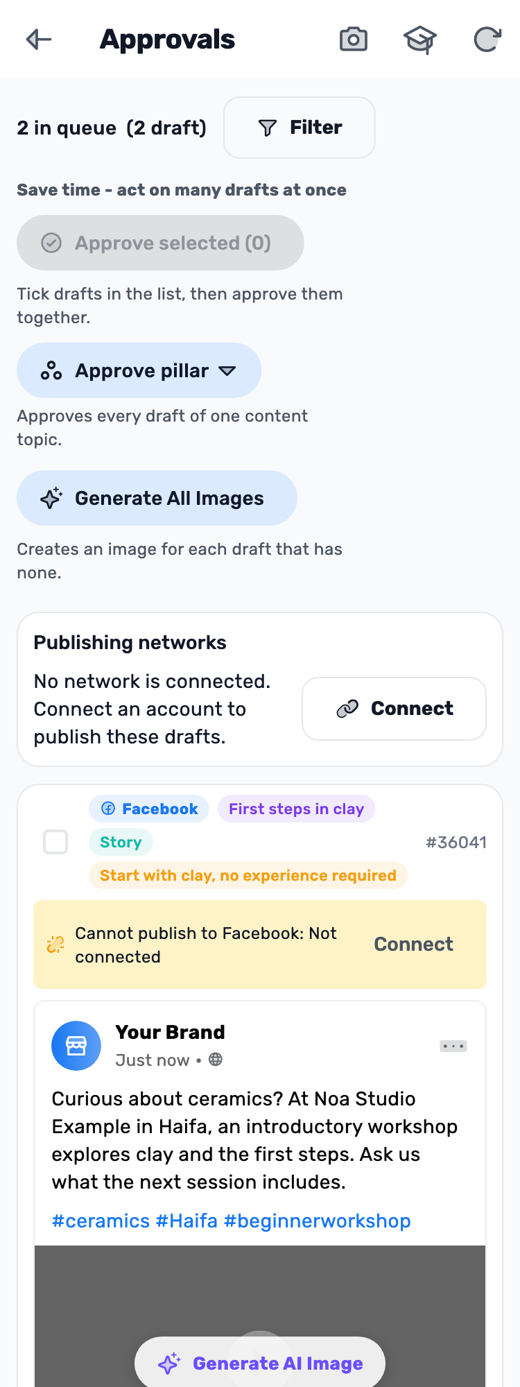 Original Lynxbe screen: Review each draft on its own. Isolated demonstration data.
