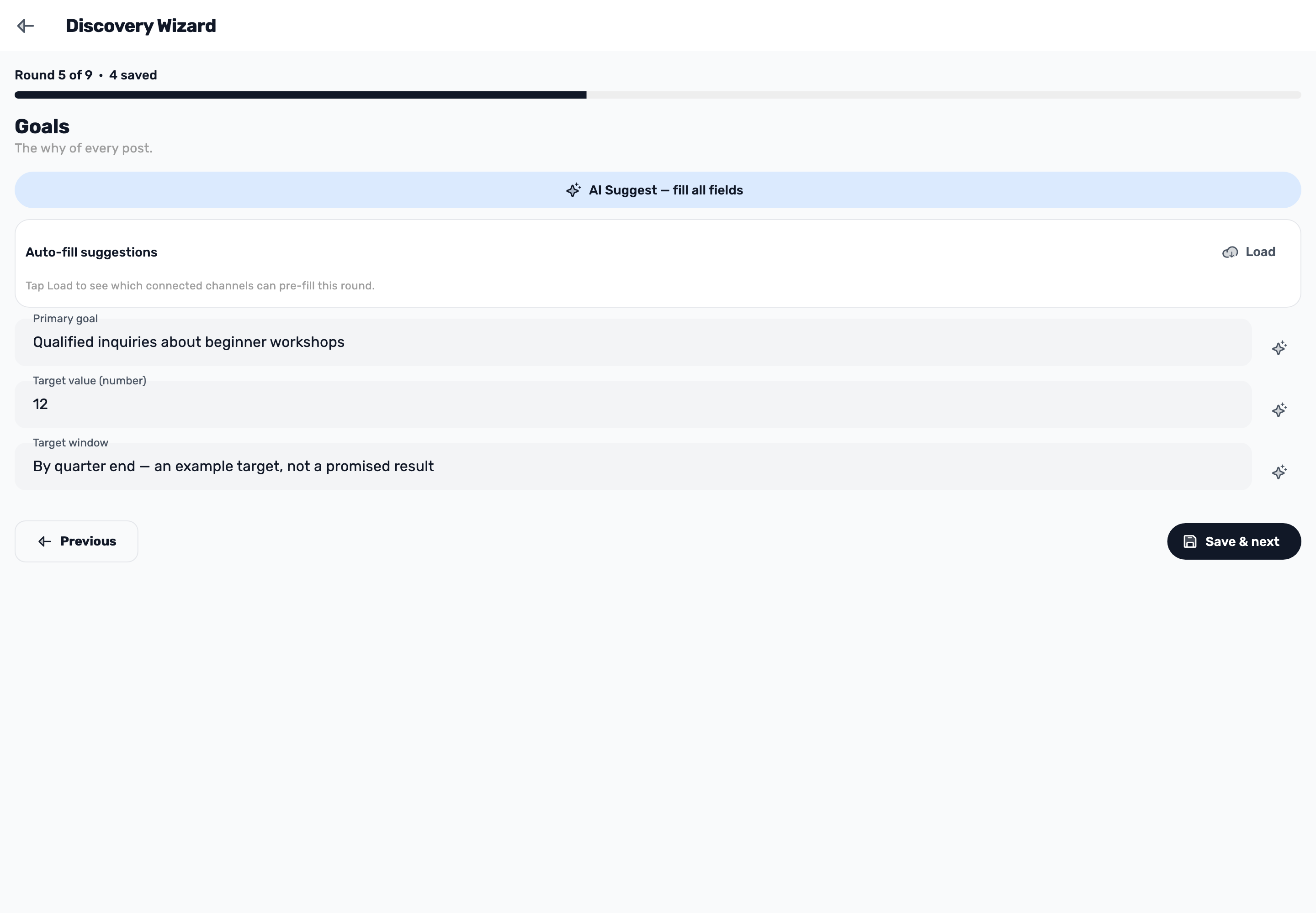 Original Lynxbe screen: Choose a goal you can check. Isolated demonstration data.