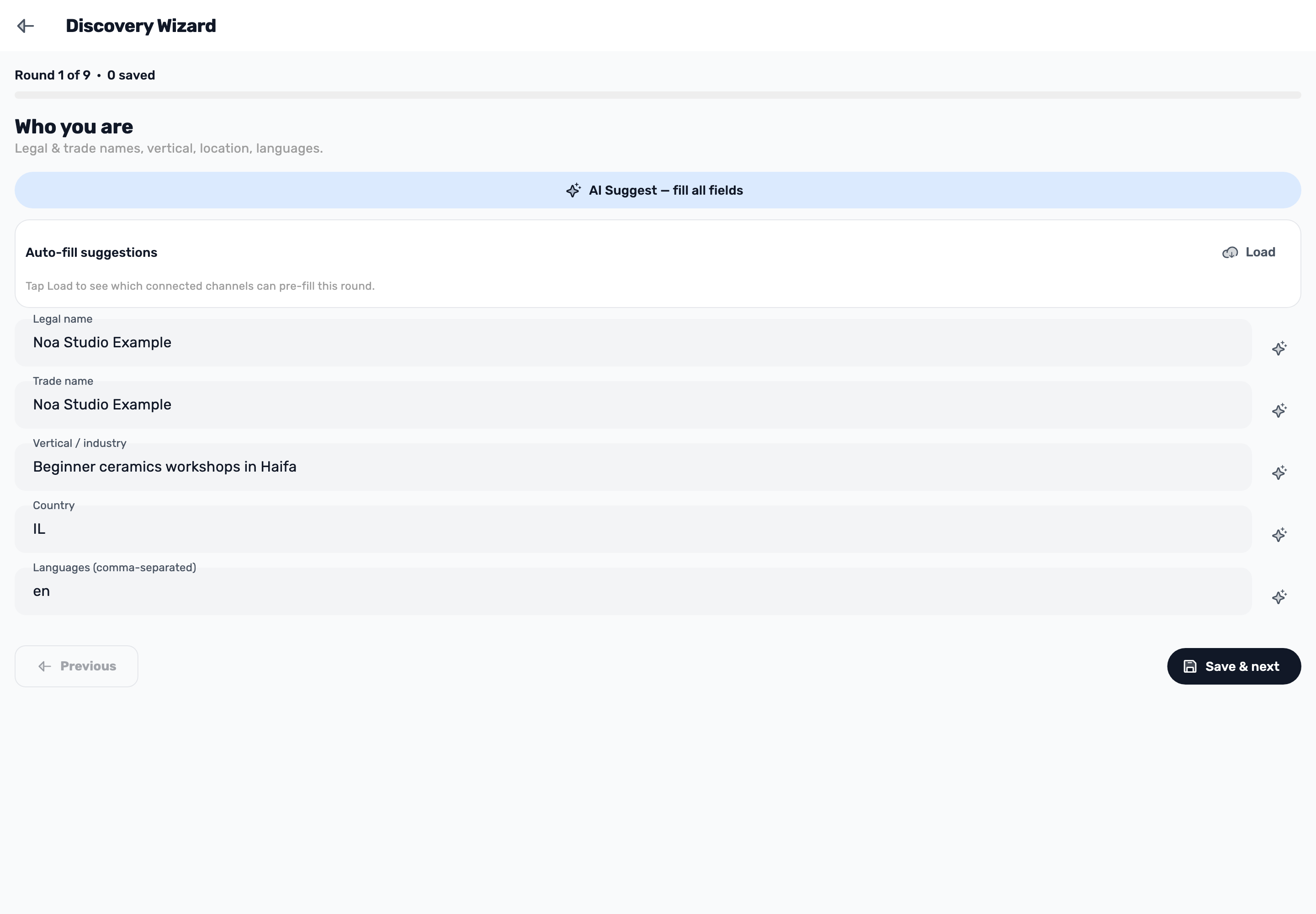 Original Lynxbe screen: Start with the business. Isolated demonstration data.