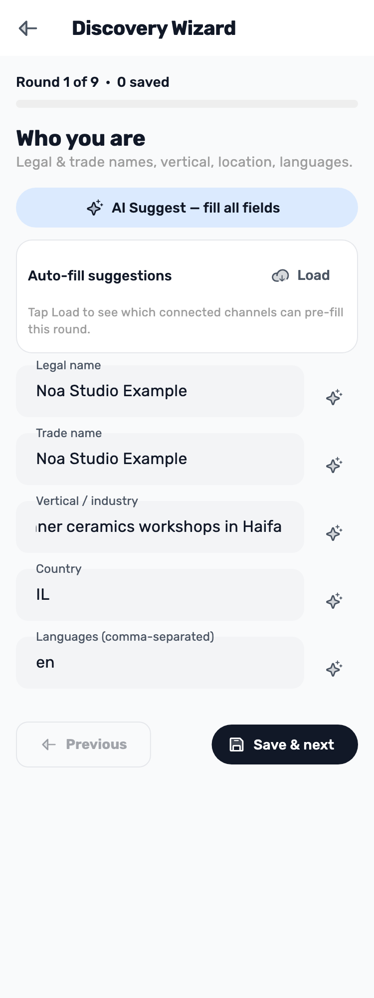 Original Lynxbe screen: Start with the business. Isolated demonstration data.