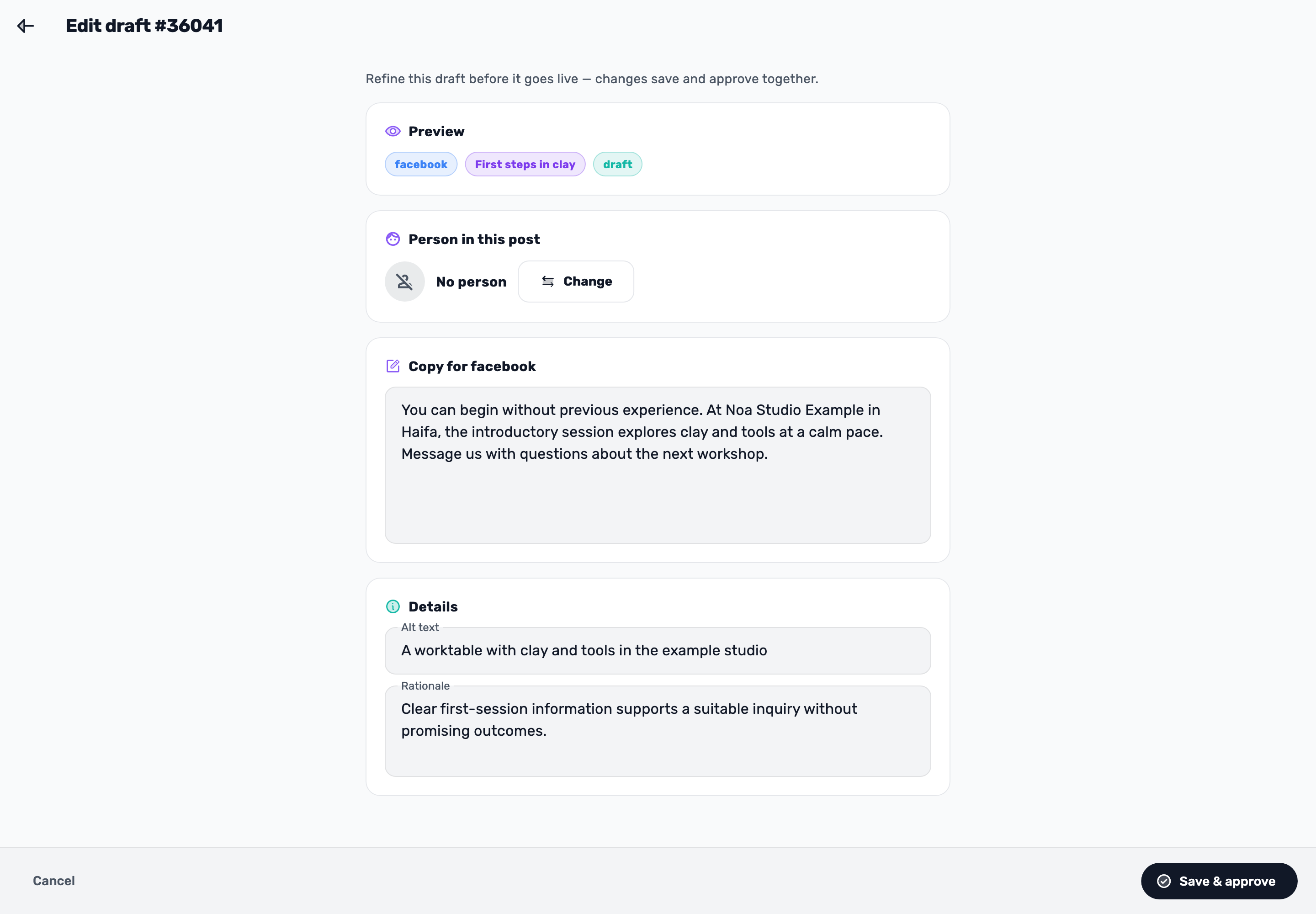 Original Lynxbe screen: Edit. Then save with approval. Isolated demonstration data.