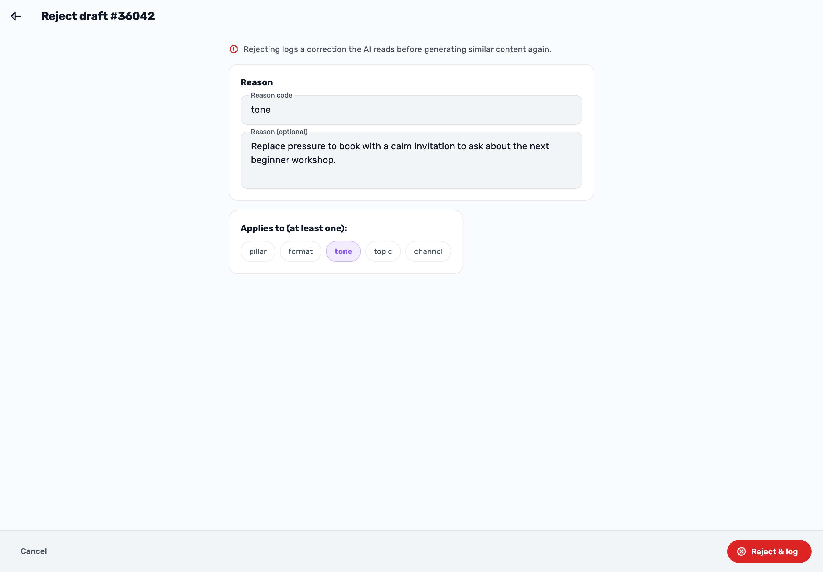 Original Lynxbe screen: Reject with a useful explanation. Isolated demonstration data.