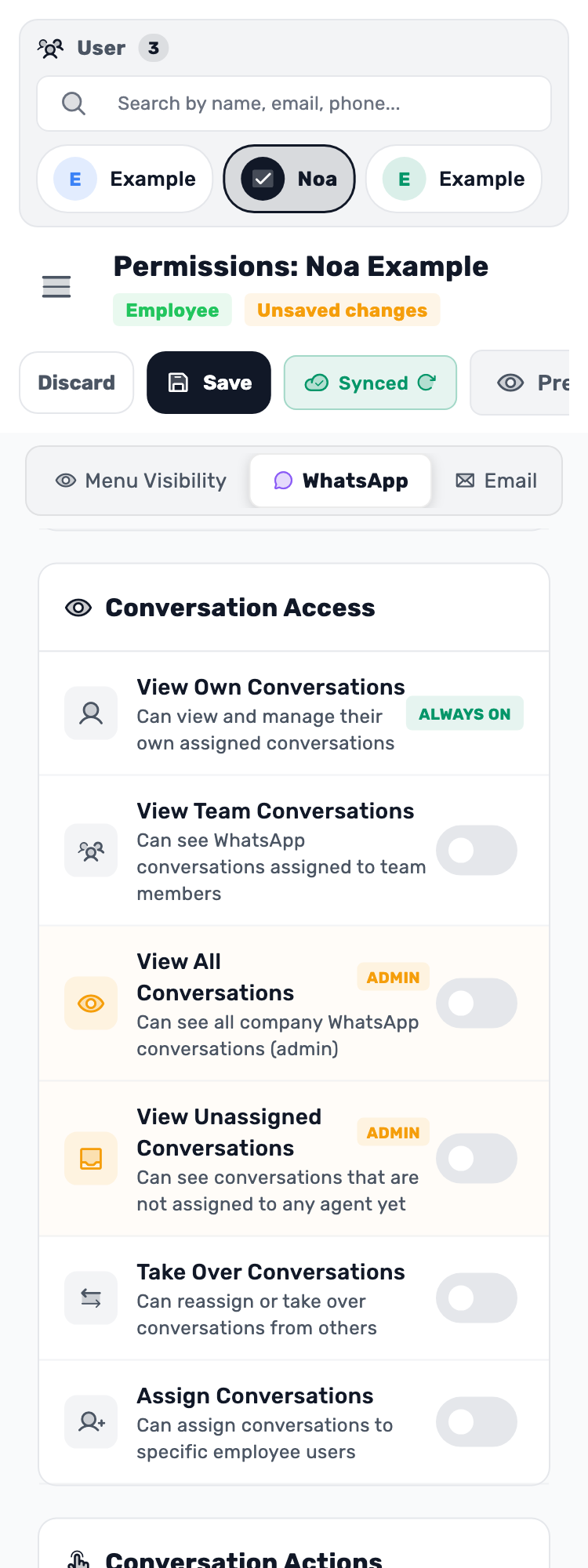 Original Lynxbe screen: All conversations is wider access. Isolated demonstration data.