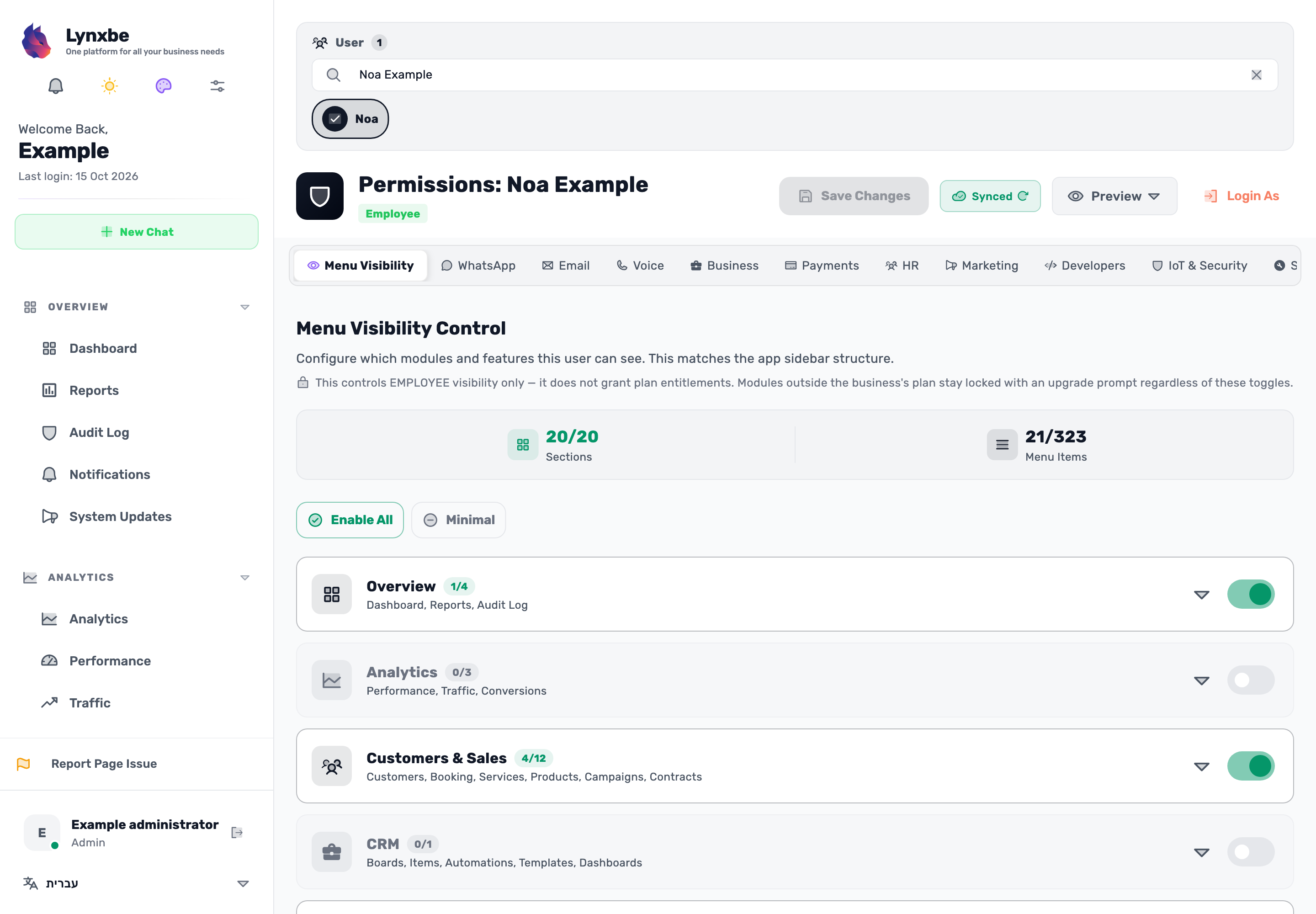 Original Lynxbe screen: Check the name. Before any change. Isolated demonstration data.
