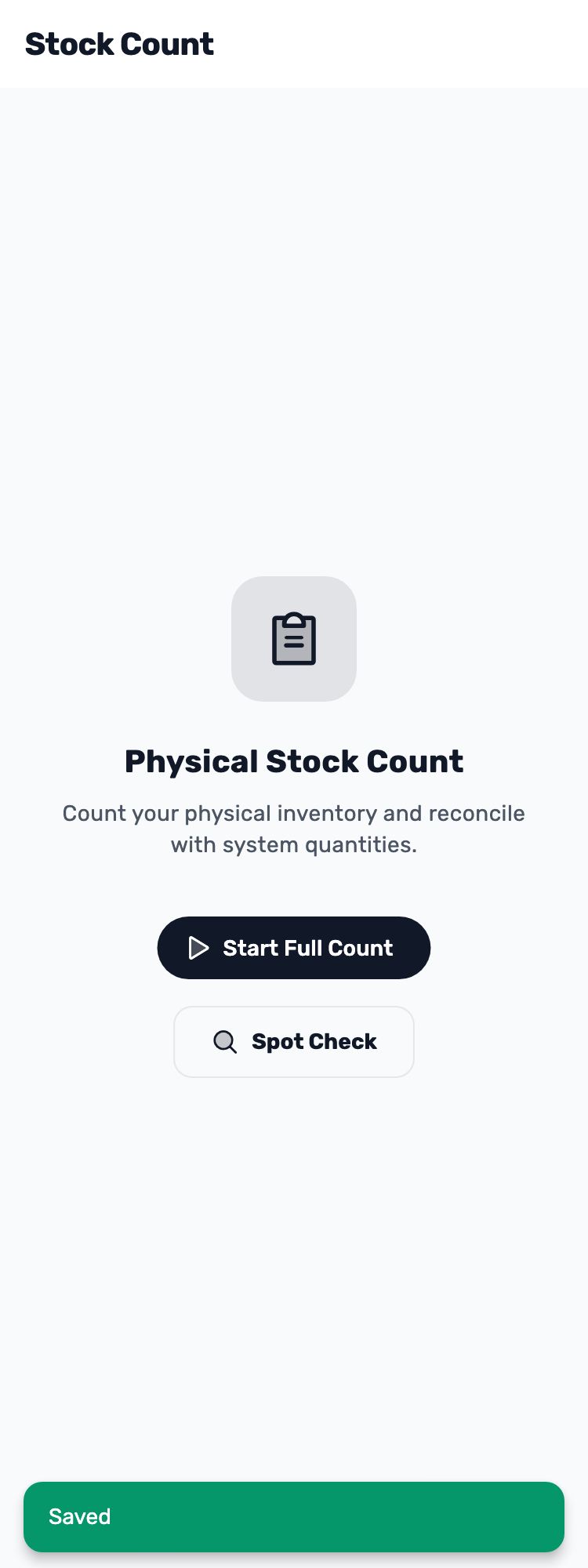 Original Lynxbe screen: Complete and return to the opening screen. Stock count with isolated demonstration data.