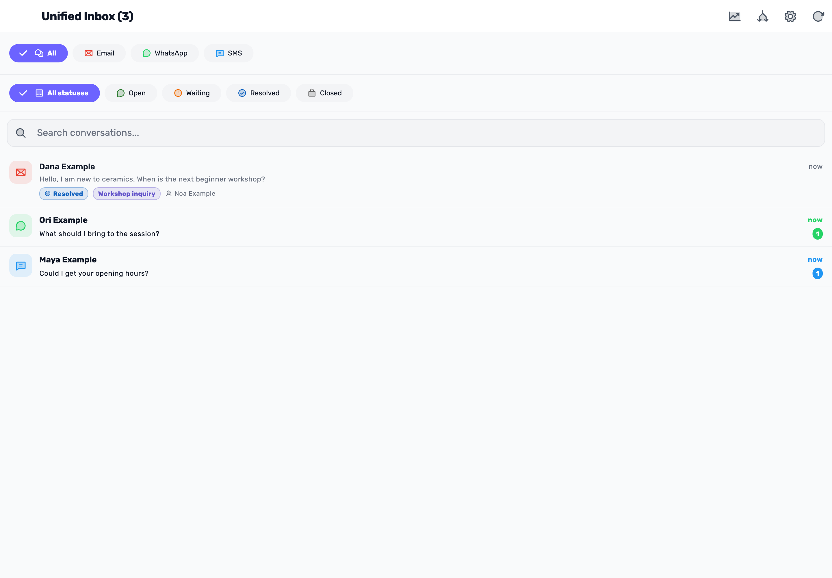 Preview from the guide: Unified inbox. From first inquiry to resolved conversation.