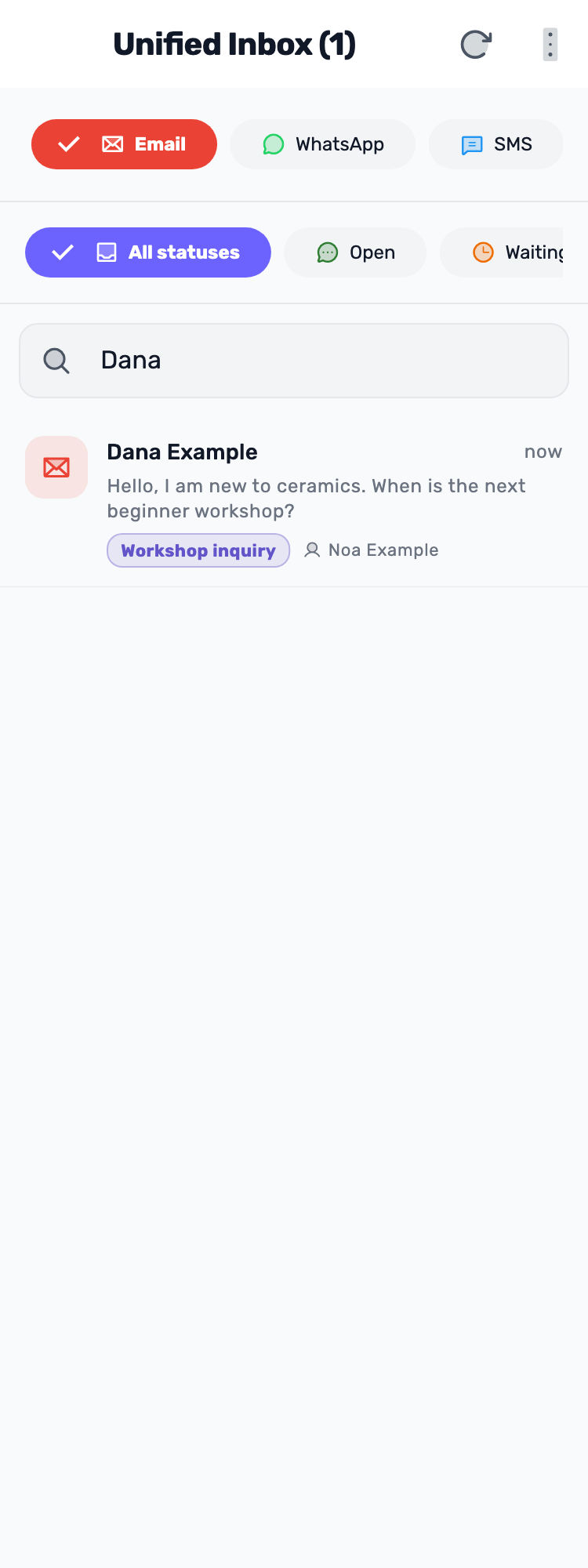 Original Lynxbe screen: Bring the work back. Isolated demonstration data.