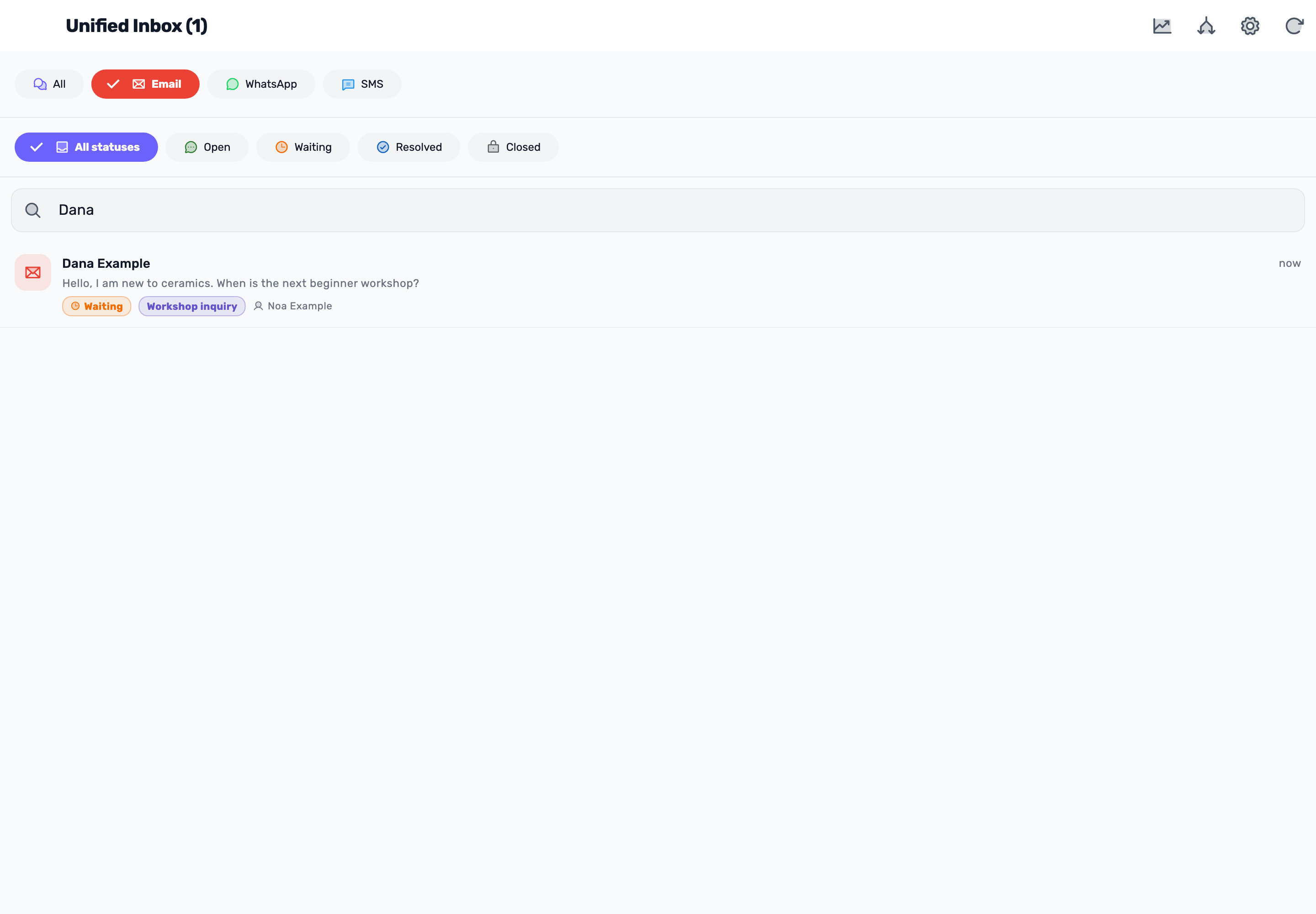 Original Lynxbe screen: Waiting. With a clear owner. Isolated demonstration data.