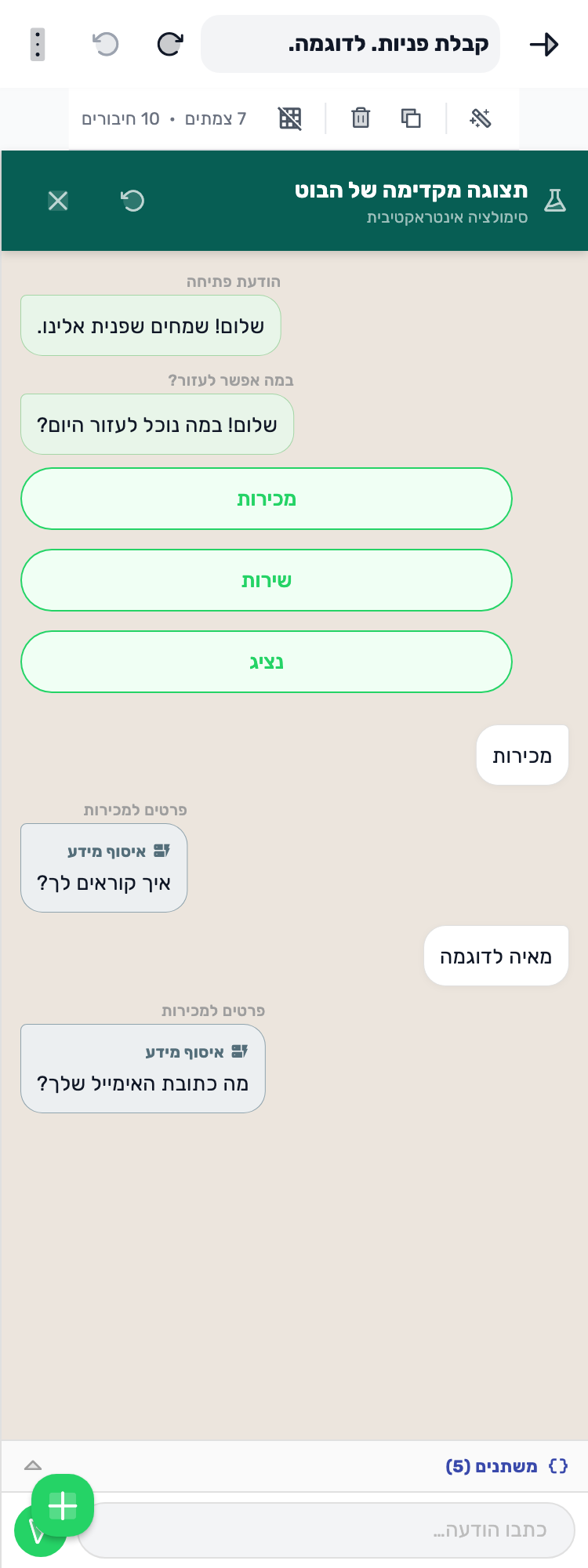 מסך Lynxbe מקורי: מכירות. שאלה אחת בכל פעם. נתוני הדגמה מבודדים.