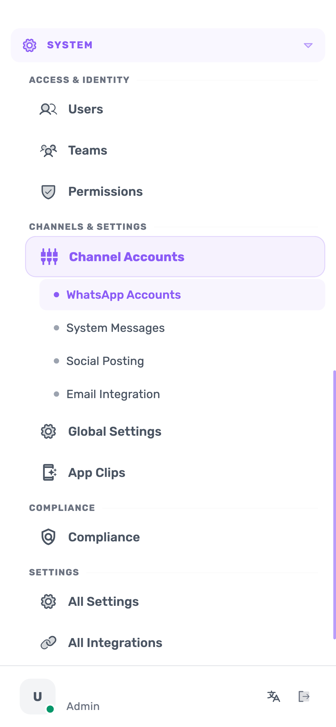 Original screen capture: System. Channel Accounts.