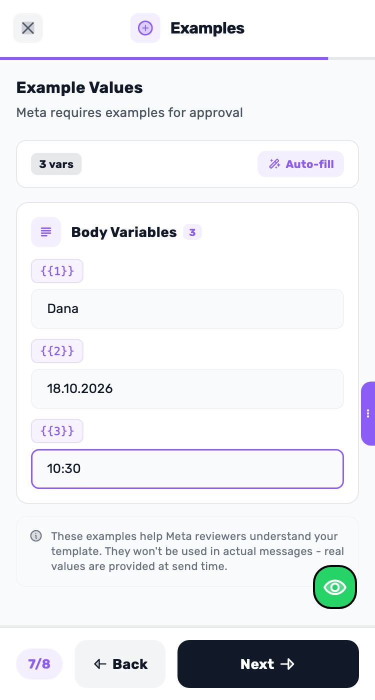 Lynxbe screen: Fill in sample values. Demonstration data.