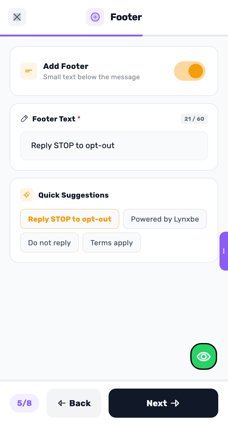 Lynxbe screen: Keep the footer short and fixed. Demonstration data.
