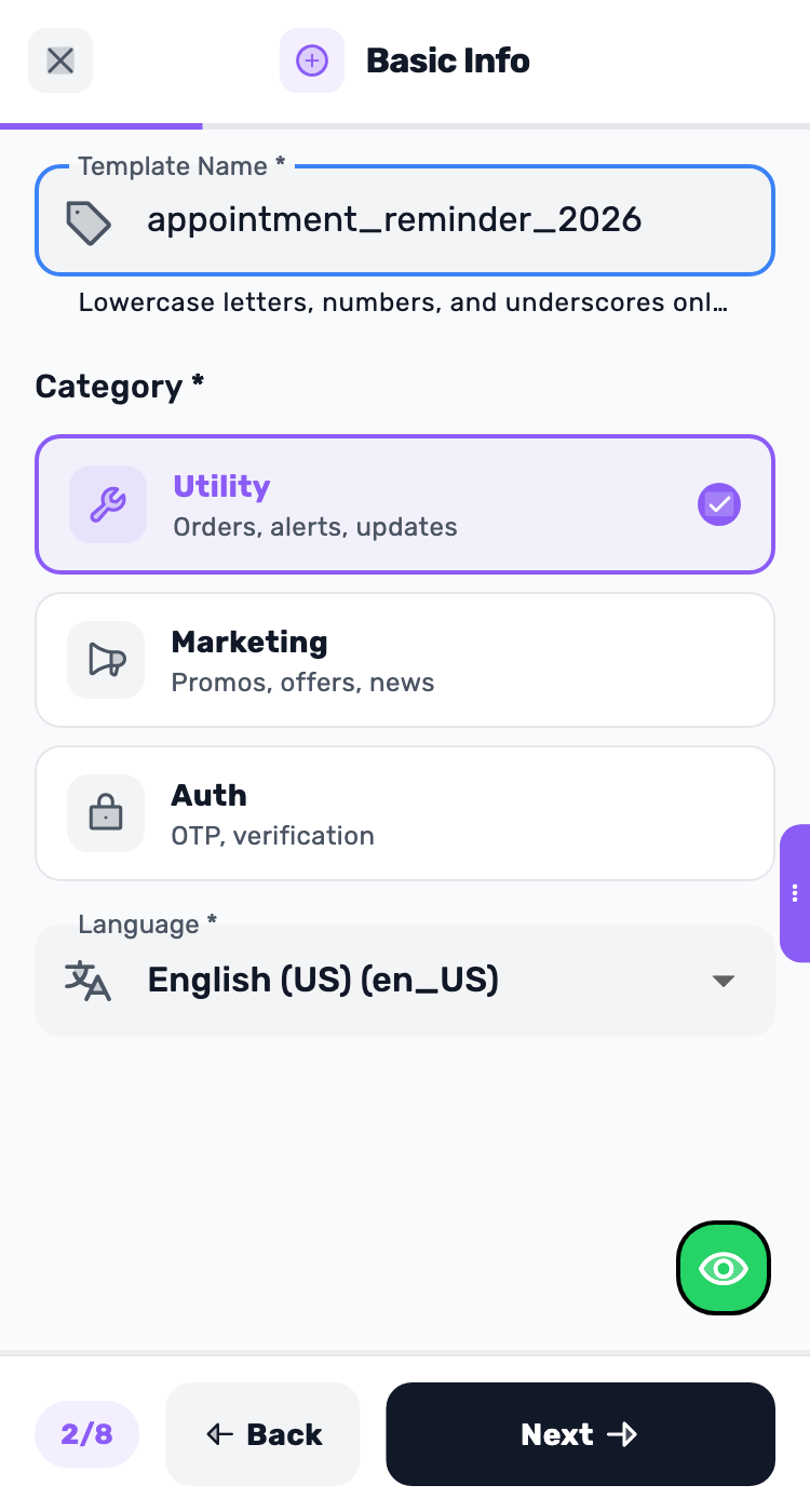 Lynxbe screen: Choose the message language. Demonstration data.