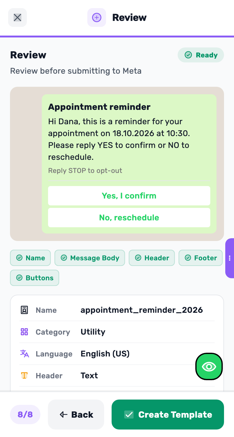 Lynxbe screen: See the complete message. Demonstration data.